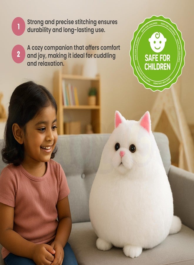 Kidology Giant Fluffy Persian Cat Plush - Ultra-Soft Stuffed Animal for Kids & Adults - Cuddly White Cat Pillow Toy - Adorable Round Kitty Plush for Gifting, Home Decor, and Snuggling - 27cm - Image 3